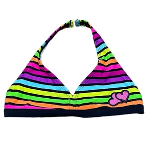 Kids Girls Rainbow Striped Bathing Suit Top With Hearts Size 8 - Picture 1 of 3