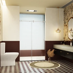 46-48x76" Single Sliding Shower Door 5/16" Tempered Glass Reversible Chrome - Picture 1 of 7