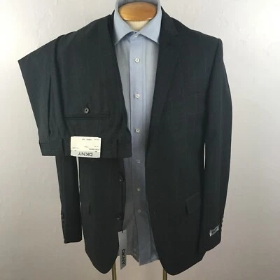 Nuevo traje dkny 2 piezas para hombre azul carbón cuadros corte ajustado 40r 100% lana ea0029 Foto 1 de 4
