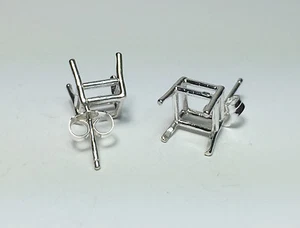 Two Octo-Square Sterling Silver Wire Pre-Notched Earring Settings (6x6-11x11mm) - Picture 1 of 4