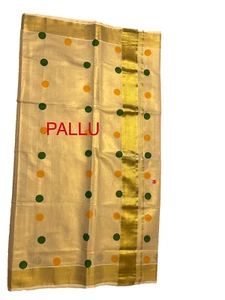 KERALA SAREE/GOLDEN TISSUE VOLGA PRINT POLKA DOT SET SAREE with Running Blouse - Picture 1 of 4