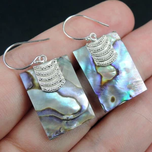 Orecchini Conchiglia Rettangolari Argento Sterling 925 Paua Abalone Gioielli, PAE-15 - Foto 1 di 5