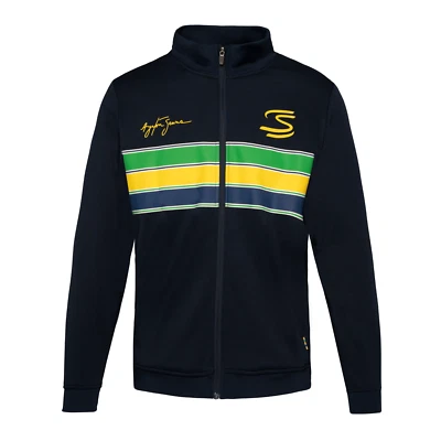 Ayrton Senna Official Formula 1 Men's Retro Tricot Stripe Full Zip Jacket Navy - Image 1 of 2