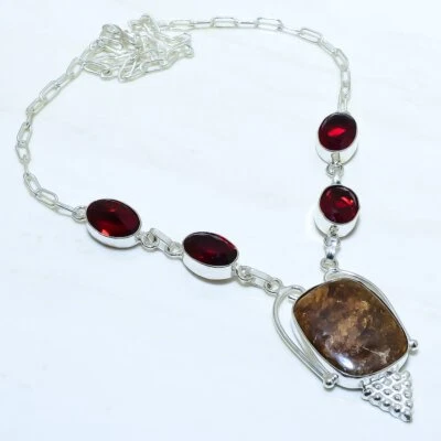Ожерелье из этнического серебра ручной работы с бронзитом, гранатом 18 дюймов NRJR3724 - Изображение 1 из 2