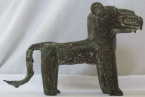 ANTIQUE AFRICAN BENIN BRONZE LEOPARD SCULPTURE  - Picture 1 of 10