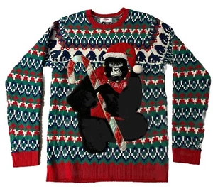 Holiday Time Ugly Christmas Sweater Unisex Mens M Gorilla Candy Cane Real Bells - Picture 1 of 8