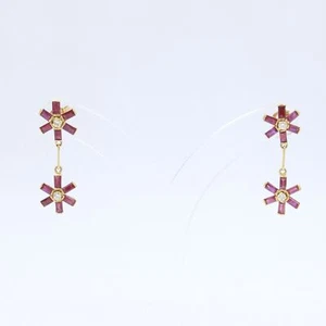 Elegant 1.26 TCW Natural Ruby & Diamond Floral Drop Earring in 18K Yellow Gold - Picture 1 of 8