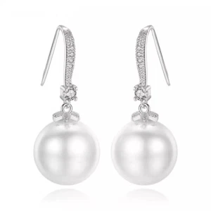 ZARD Bridal Statment Earrings with Round Pearl and CZ Accent - Picture 1 of 4