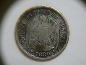 1880 Chile Medio 1/2 Decimo Silver Coin - You Grade It (#Cx4r) - Picture 1 of 4