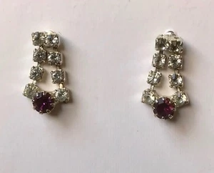 Vintage 1970's Fashion Jewelry Goldtone Post Faux Diamond/Ruby Earrings - Picture 1 of 1