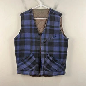 Columbia Mens Medium Vest Top Blue Plaid Cotton Zipper Sleeveless V Neck 16192 - Picture 1 of 8