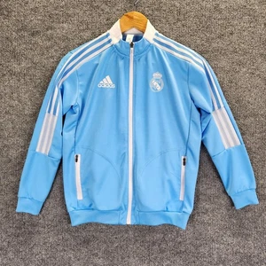 Real Madrid Jacket Youth 16 Blue Soccer Track Full Zip Adidas 3 Stripes Top - Picture 1 of 14