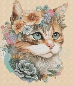 Colorful Flowe Cat Counted Cross Stitch CHART No. 2-752 - Picture 1 of 1