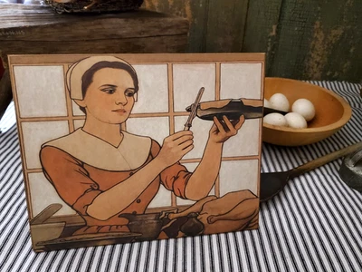 FOLK COLONIAL OLD PRIMITIVE VINTAGE FARM STYLE THANKSGIVING TURKEY PILGRIM SIGN - Image 1 of 4