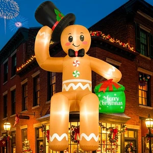 16FT Christmas Inflatable Outdoor Decoration, Giant Sitting Gingerbread Infla... - Picture 1 of 7