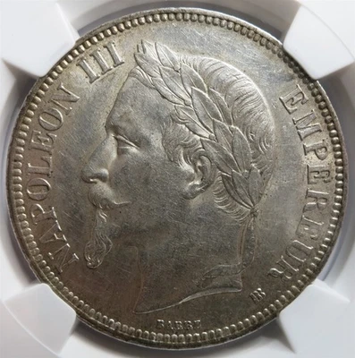 FRANCE 5 Francs 1869 BB NGC AU 58 About UNC Silver Napoleon III Strasbourg 5F - Image 1 of 4