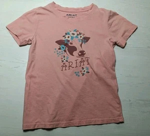 Ariat Kids/Girls T-Shirt Size M/10, Cow Flowers Print Light Pink Floral Cotton - Picture 1 of 13