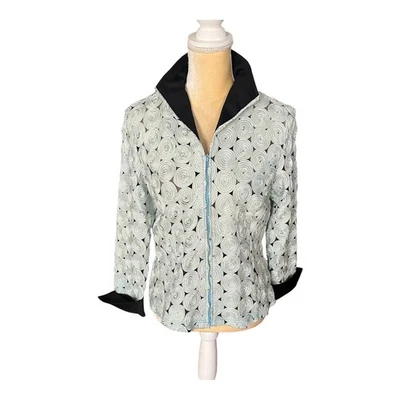 Samuel Dong DONS Remolino Cinta Cremallera Chaqueta Top Blazer Talla Grande Azul Soutache Foto 1 de 4