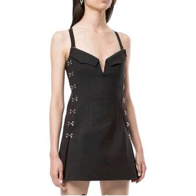 Mini Vestido Dion Lee Acordeón Plisado Talla 8 Negro Gancho Ojo Bustier Ajustable Foto 1 de 4