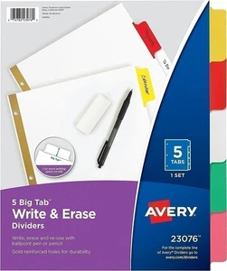 Avery Big Tab Write & Erase Dividers, 5 Multicolor Tabs, Case Pack of 48 Sets... - Picture 1 of 9