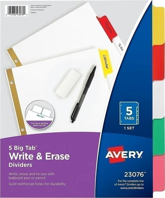 Avery Big Tab Write & Erase Dividers, 5 Multicolor Tabs, Case Pack of 48 Sets... - Image 1 of 4