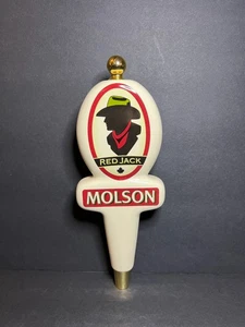 Vintage Molson Red Jack Ceramic Beer Tap Handle Knob Bartending Barware 9.75" - Picture 1 of 5