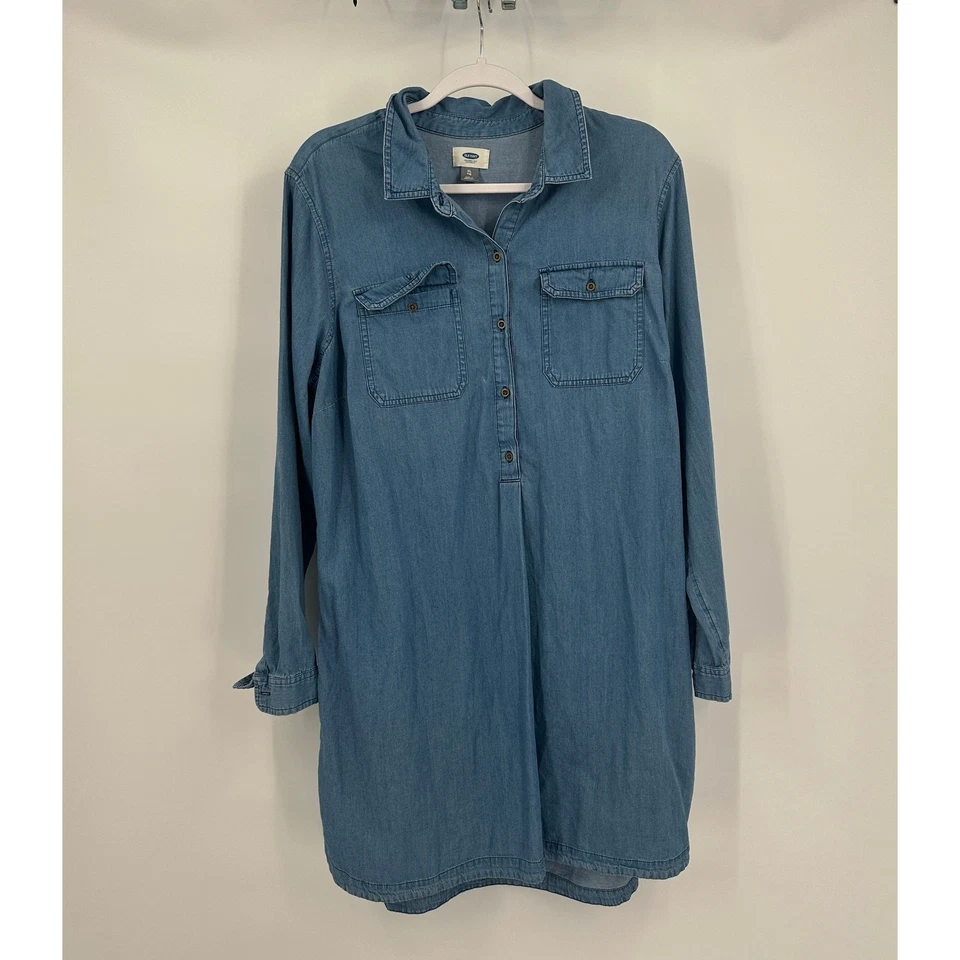 Vestido Camisa Cambray Azul Marino Antiguo Para Mujer Talla XL Denim Look Todos los Días Informal Foto 1 de 4