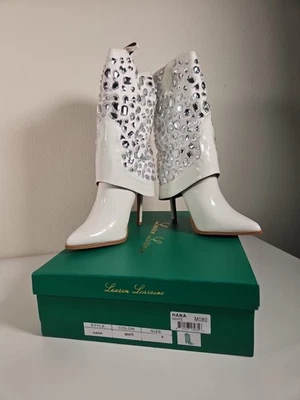 Lauren Lorraine Hana White Rhinestone Stiletto Heel Cowboy Boots 8  - Image 1 of 4