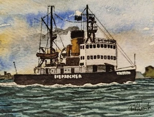 ACUARELA ORIGINAL - Rompehielos "Szczecin". - Imagen 1 de 1