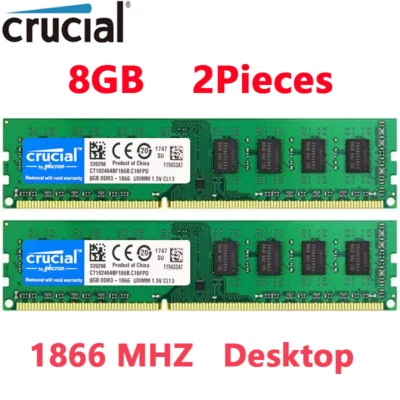 Crucial DDR3 16GB (2x 8GB) 1866 MHz PC3-14900 DIMM 240-Pin Non-ECC Memory RAM - Image 1 of 4