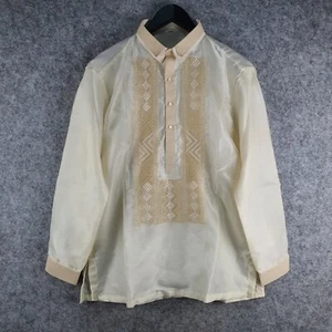 Barong Tagalog Shirt Large Beige Cream Long Sleeve Double Collared NEW 9017 - Bild 1 von 10