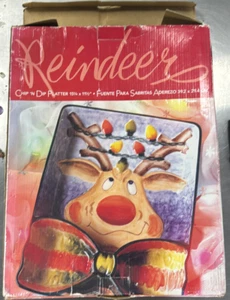 Clay Art Reindeer Chip 'n Dip Platter Christmas Serving Tray Plate (B145) - Picture 1 of 3