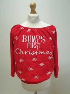 VV525 WOMENS BOOHOO MATERNITY RED BUMPS FIRST CHRISTMAS JUMPER UK M 10 EU 38 - Picture 1 of 5