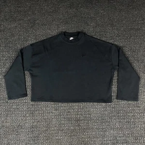 Womens Nike Cropped Crewneck Sweater Sweatshirt Drop Shoulder L Black on Black - Picture 1 of 9