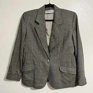 Handcrafted By Evan Picone green and brown wool women’s blazer Size M - Picture 1 of 4