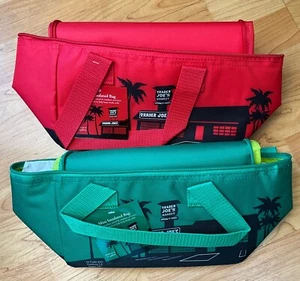NWT 2 TRADER JOE INSULATED MINI TOTE BAGS RED & GREEN VW MICROBUS 12”x 6” ZIPPER - Picture 1 of 10