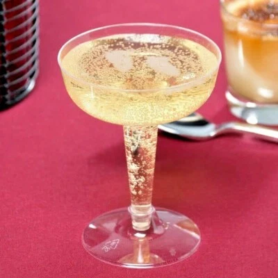 (20 TAZAS) COPA DE CHAMPÁN PLÁSTICO TRANSPARENTE 4 OZ DOS PIEZAS BODAS/VÍSPERA DE AÑO NUEVO Foto 1 de 4