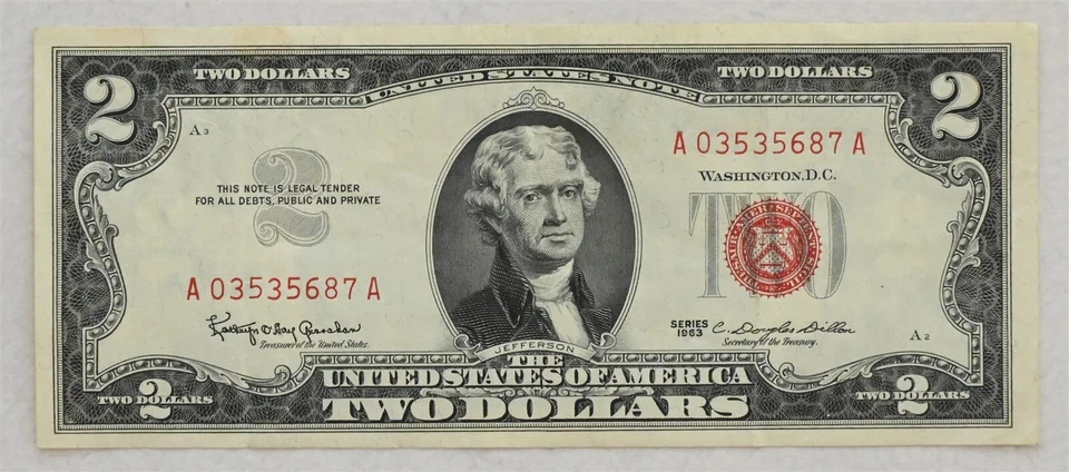 US 1963 United States Notes Small 2 Dollars US red seal note CH AU RC0663 combin - Image 1 of 2