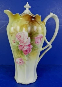 ANTIQUE GERMAN RS PRUSSIA PORCELAIN ‘PINK ROSES’ CHOCOLATE POT - Picture 1 of 9