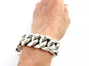 Magnifico Bracciale Catena Cordolo Argento Sterling 925 Taxco Messico. 8,3" 286 grammi - Foto 1 di 17