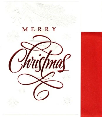 White On White Embossed Merry Christmas Holly Berry Hallmark Greeting Card  - Image 1 of 3