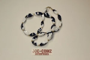 VINTAGE MODESCHMUCK PERLENKETTE WEISS/BLAU MARMOR OPTIK - Bild 1 von 3