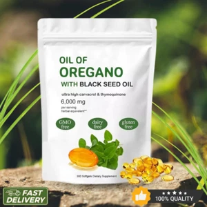 PURE Wild Oil of Oregano 6000mg 300 Softgels Black Seed Oil Immune Antioxidant - Picture 1 of 6