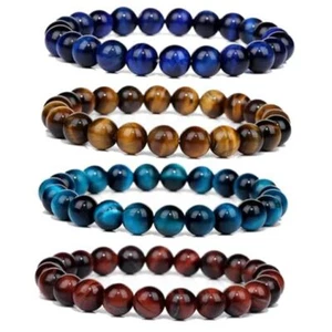 12PCS 8mm Semi-Precious Gemstones Beaded Bracelets for Men Women Tiger B:4PCS - Picture 1 of 8