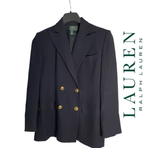 RALPH LAUREN 100% Wool Blazer Double Breasted Gold Buttons Made In U.S.A. Sz 4P - Picture 1 of 4