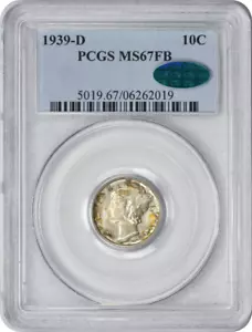 1939-D Mercury Silver Dime MS67FB PCGS (CAC) - Picture 1 of 2