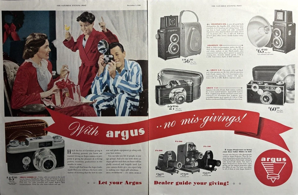 1948 Argus Camera Christmas Argoflex Movie Projector Vintage 2 Page Print Ad - Image 1 of 1