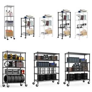 3/4/5 Shelf Wire Shelving Unit Rolling Wire Shelves with Wheel Heavy Duty Garage - Picture 1 of 32