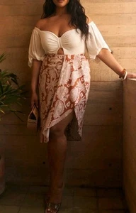 Fashion to Figure Faux Wrap Linen Hi Low Skirt Knee-length Slip Linen Cotton NWT - Picture 1 of 11