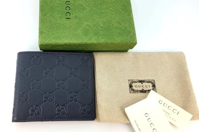 Nueva Cartera Gucci Auténtica Para Hombres Azul Doble Pliegue Guccissima con Caja Foto 1 de 4
